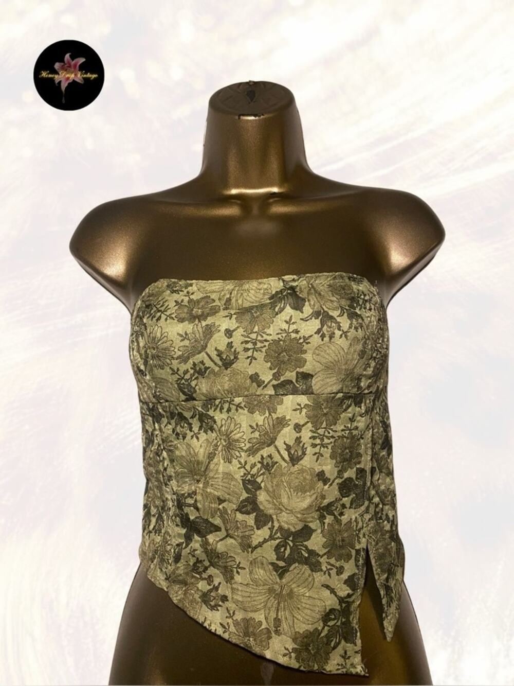 Cider Green Jacquard Floral Split Tube Top